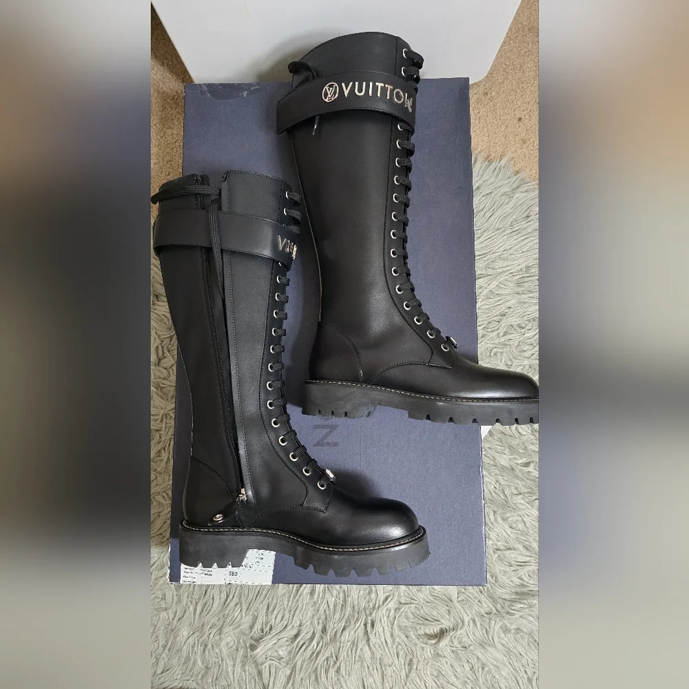 Louis Vuitton Territory Flat High Ranger Boots. Black Leather Size 37 - Picture 5 of 5